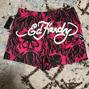 NWT Don Ed Hardy Pink Skull Athletic Shorts Size L/XL Spellout Y2K